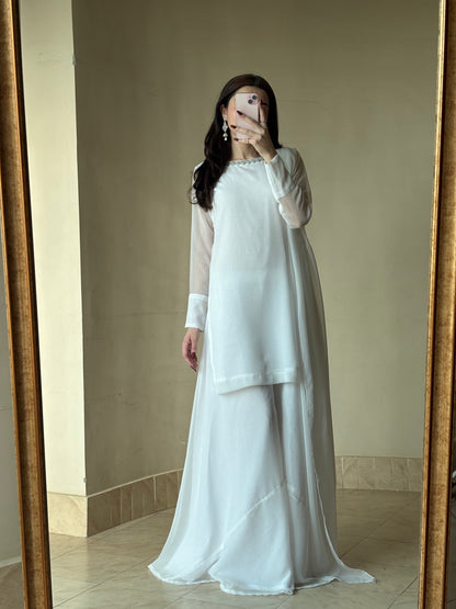3pc white chiffon suit- SAJAL