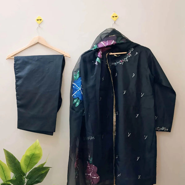 3 pc farshi shalwar suit- kala jora - Ushams Clothing