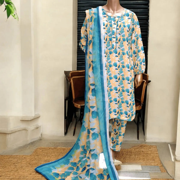 3 pc printed Swiss lawn suit - Breeze - Ushams Clothing
