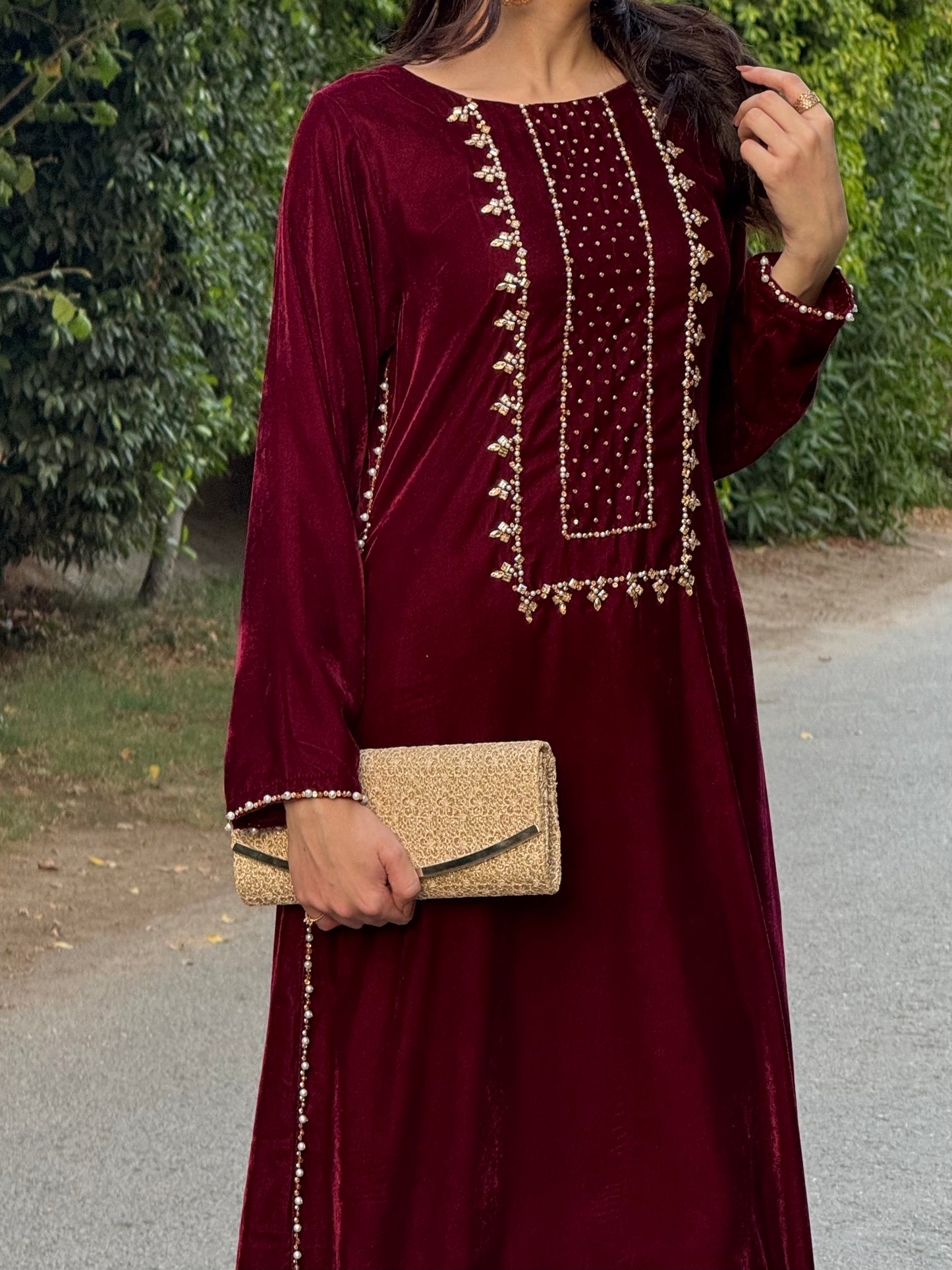 3pc Hand Embroidered Velvet kaftaan suit- DIVA