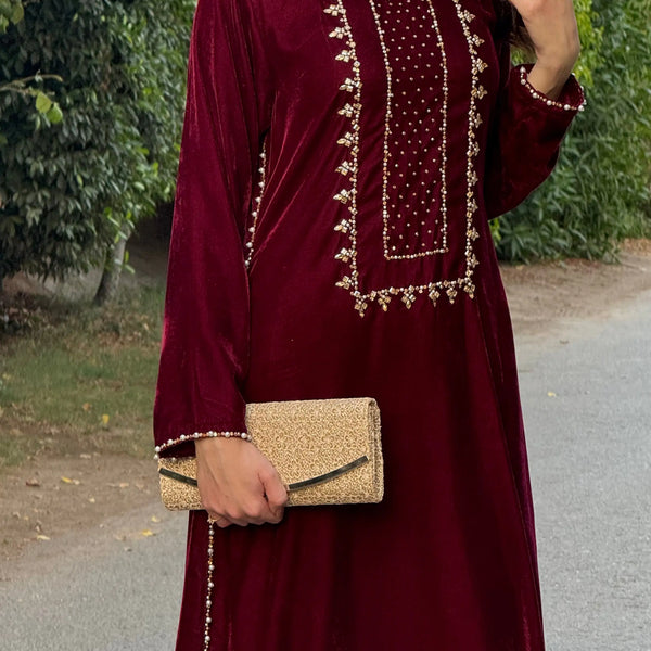 3pc Hand Embroidered Velvet kaftaan suit- DIVA
