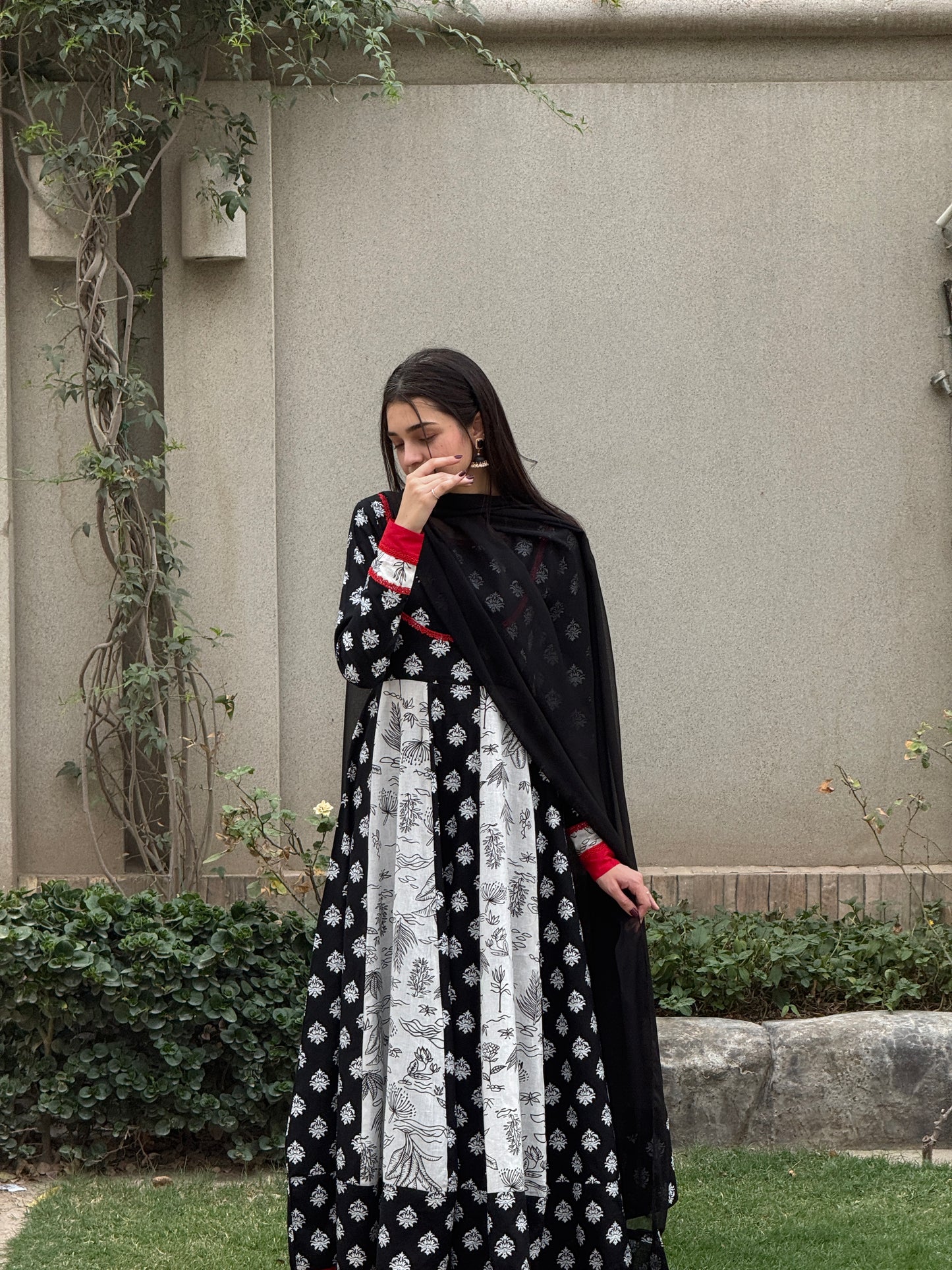 Lawn stitched 2 pc Anarkali frock- Rani