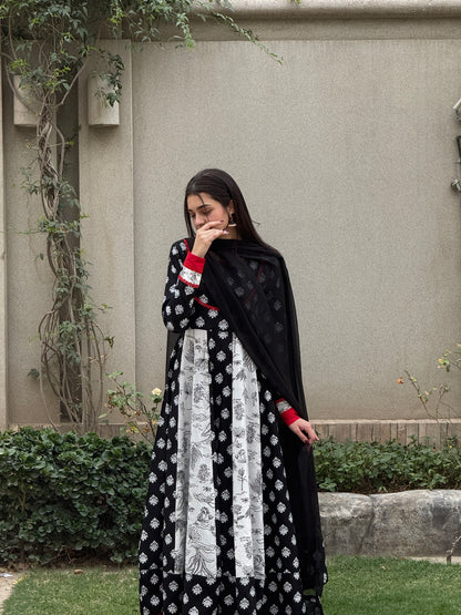 Lawn stitched 2 pc Anarkali frock- Rani