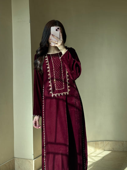 3pc Hand Embroidered Velvet kaftaan suit- DIVA